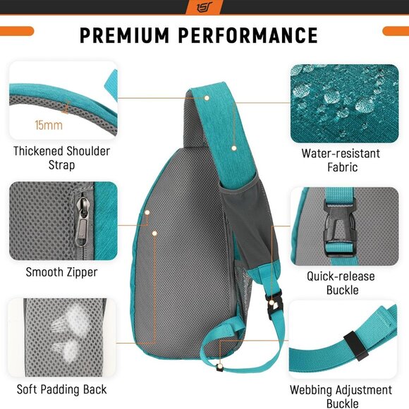 Cyan RFID Crossbody Sling Backpack with 5 Pockets, Water-Resistant Polyester, 15 - Picture 4 of 6